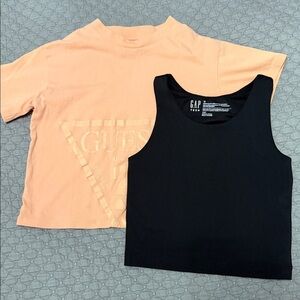 Peach GUESS T-Shirt and Black GAP Tank Top